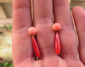 PENDIENTES de estilo vintage CORAL ROJO Cerdeña Italia genuino - sin manipulación sin color añadido Maravillosamente