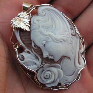 cammeo ciondolo vittoriano del 1880 in Argento 925 raffigurante donna fiori natura image 4