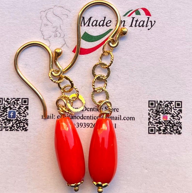 orecchini corallo rosso mediterraneo originale pendenti pendoli regalo per lei gioiello originale image 10
