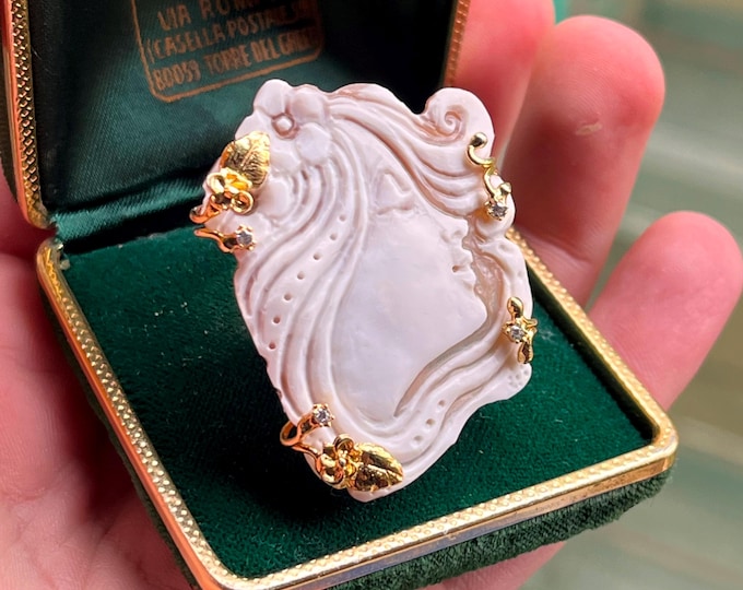 Handmade Shell Cameo Ring, Elegant Gift for Her, Unique Model Jewelry, Exclusive Carved Cameo, Vintage Style