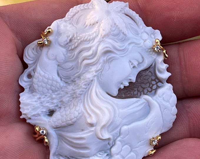 Elegant Cameo Mermaid Necklace, Birthday , Gift for Her, Unique Anniversary Gift, Kids Necklace, Mermaid Lover Gift, Mother's Day Necklace