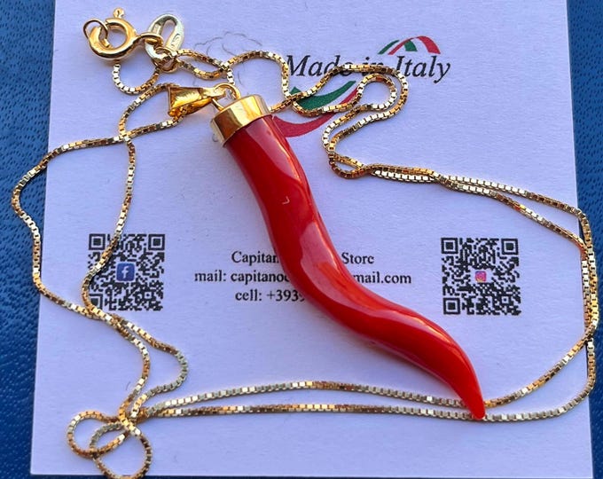 Corno Amuleto Corallo, Cornetto Portafortuna, Gioiello Fortuna, Collana Corallo, Regalo Unico, Girocollo Corallo