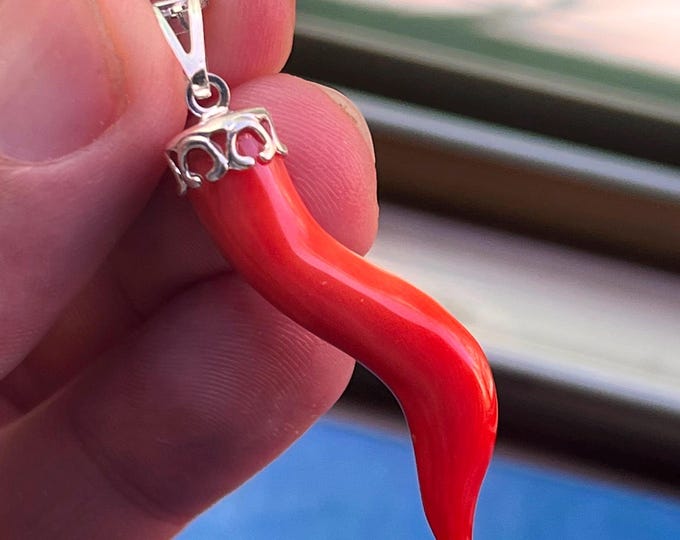 Corno Amuleto Corallo, Cornetto Portafortuna, Gioiello Fortuna, Collana Corallo, Regalo Unico, Girocollo Corallo