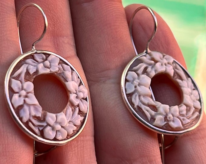 Handmade Floral Cameo Earrings: Italian Shell Jewelry
