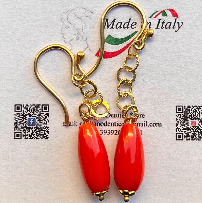 orecchini corallo rosso mediterraneo originale pendenti pendoli regalo per lei gioiello originale image 2