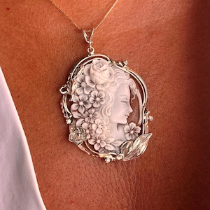 Cameo necklace, 18 karat gold jewelry, gift for her, custom cameo, wedding fall, anniversary gift, exclusive women&#39;s jewelry