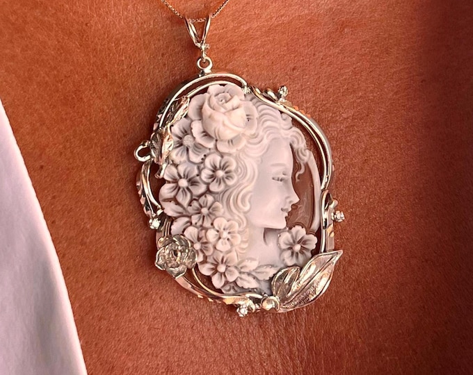 Cameo necklace, 18 karat gold jewelry, gift for her, custom cameo, wedding fall, anniversary gift, exclusive women's jewelry