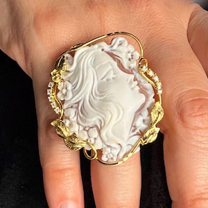 Anello Donna Cammeo Conchiglia Artigianale, Stile Italiano, Regalo Donna, Gioielli Fatti a Mano
