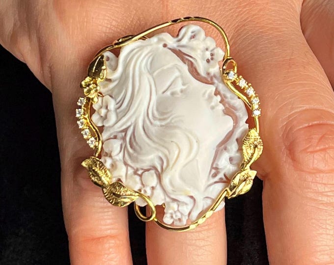 Anello Donna Cammeo Conchiglia Artigianale, Stile Italiano, Regalo Donna, Gioielli Fatti a Mano