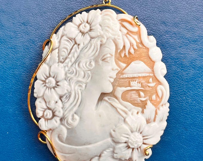 Shell cameo ciondolo donna golfo di Napoli italiano cameo gioielli artigianale cameos shell camafeu camée 彫刻されたカメオ 雕刻浮雕