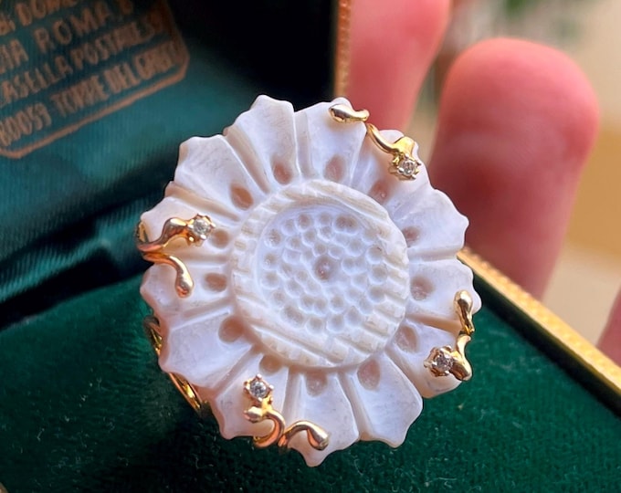 1. Handmade Flower Ring, Sunflower Carved Cameo, Handcrafted Jewel, Gift For Her, Nature Inspired Ring, Floral Jewelry