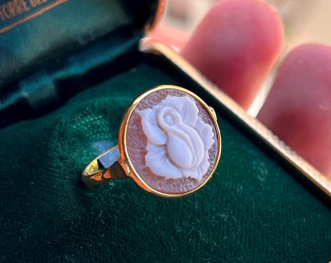 18k Gold Cameo Ring, Handmade Floral Jewelry