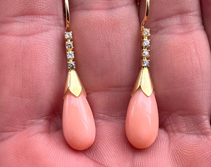 Orecchini pendenti in corallo fatti a mano in oro 18k, eleganti pendenti italiani