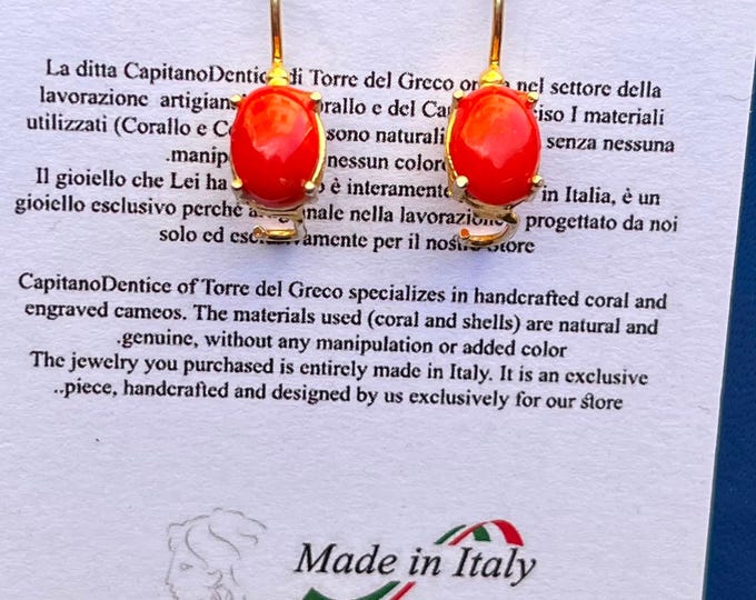 Handmade coral dangle earrings, fire red natural coral, secure monk clasp