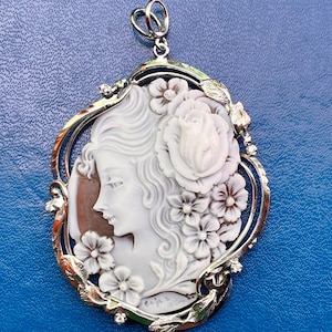 Carved Cameo Pendant Gift, Personalized Jewelry, Goddess Flora, Rebirth Woman Charm, Flowers Exclusive Charm