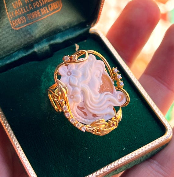 Bague camée coquillage de style victorien argent sterling fait