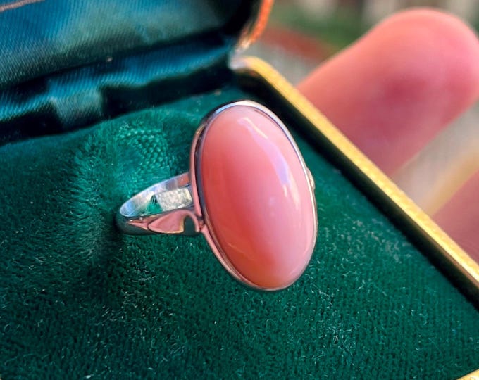 Angel Skin Coral Ring, Natural Gemstone, Authentic Jewel, Handcrafted, Elegant Gift, Present for Her, Women's Rose