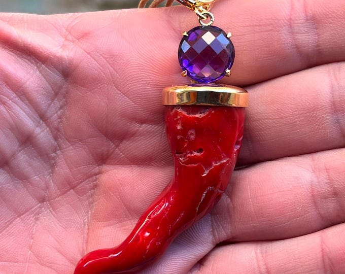 Natural red coral horn amulet, protective pendant, handcrafted jewel, aka red coral, unique gift, rare unobtainable charm
