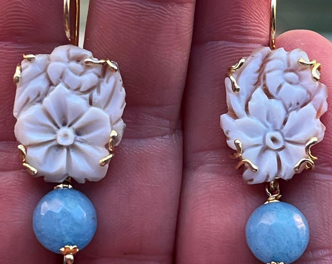 Floral Cameo Earrings, Handmade Shell Jewelry, Italian Craft, Gift for Her, Wedding Accessory, Mother's Day Present