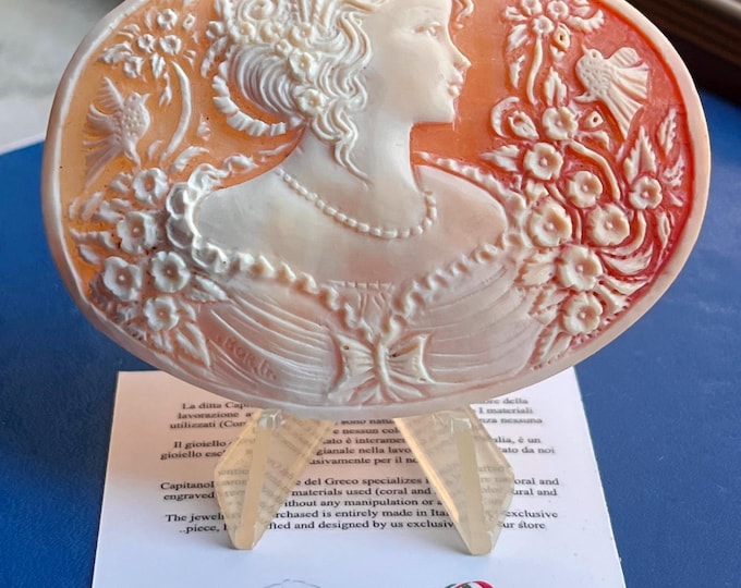 Handmade shell cameo art, romantic lady relief, Italian artisan carving