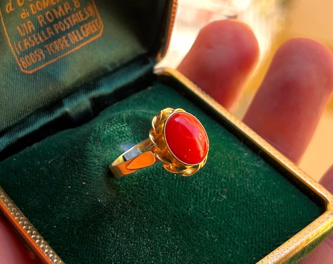 Handmade 24k Gold Dipped Silver Ring: Red Coral Gem