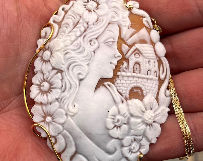 Hand Carved Sardonyx Shell Cameo Pendant: 925 Sterling Silver, Italian Vintage Style