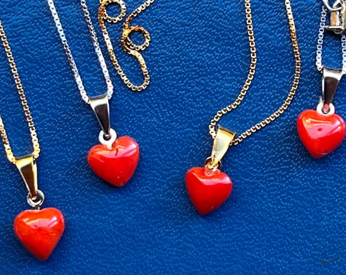 Handmade Love Necklace, Coral Red Heart Pendant, Gift for Her, Boyfriend Jewelry, Lovers Necklace, Romantic Gift