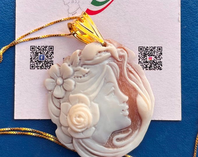 Handmade Sea Shell Cameo Necklace: 18K Gold Minimalist Pendant