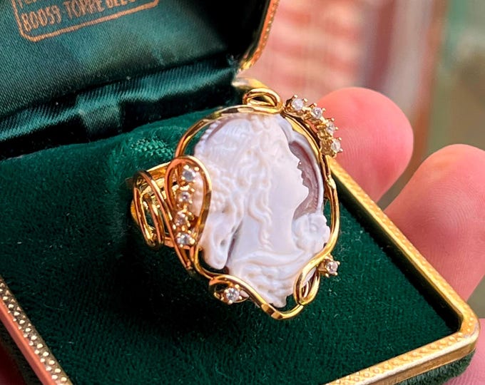 Victorian Carved Shell Cornelian Estate Cameo Ring ITALY BEAUTIFUL 7  ADJUSTABLE
