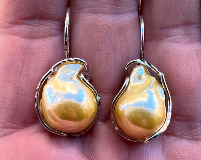 Baroque Pearl Gold Earrings: Handmade 925 Silver, Made in Italy
