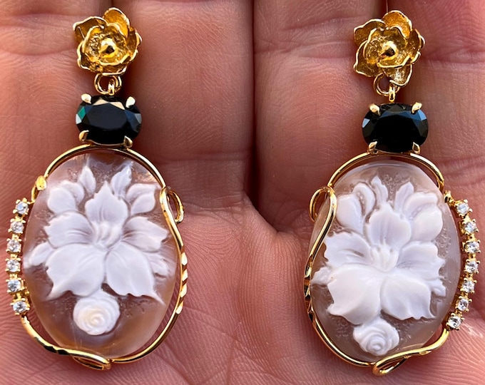 Hand-Carved Cameo Flower Earrings: Italian Floral Jewelry