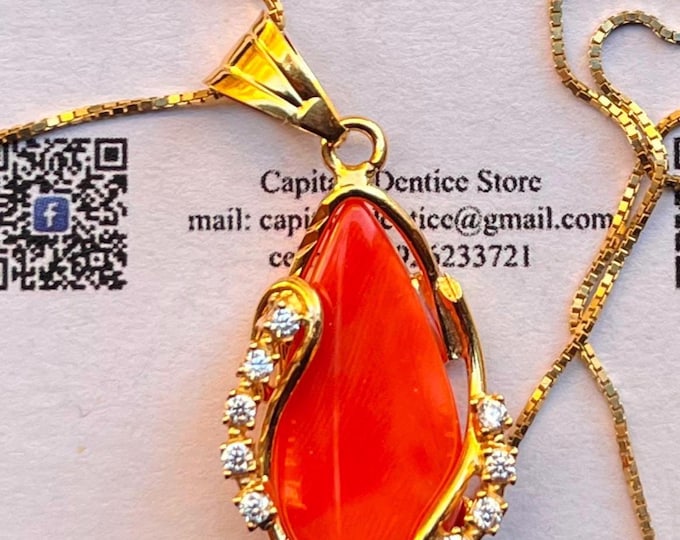 Handmade Coral Teardrop Pendant, Red Coral Original Drop, Gold 18K, Valentine's Day Gift, Made in Italy, Gift for Her