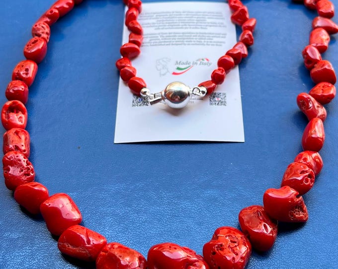 Genuine natural coral necklace, dark red oxblood, 56 cm, chunky beads