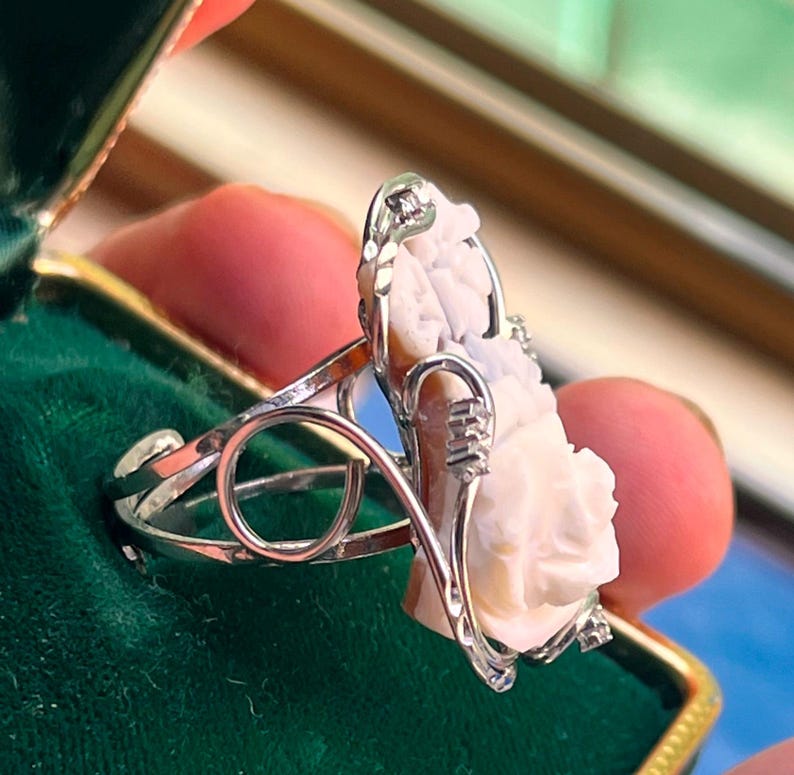 Anello cammeo fiore floreale regalo donna elegante regolabile artigianale lavorato a mano made in italy imagem 4