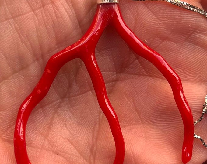 Large Red Coral Branch Pendant: AAA Italian Gemstone, Untreated