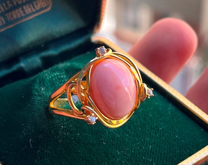 Coral Pink Ring: 18K Gold, Handmade Italian Jewelry, Size 7.5