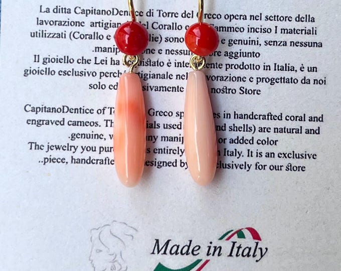 18K Gold Vermeil Coral Dangle Earrings, Handmade Sterling Silver
