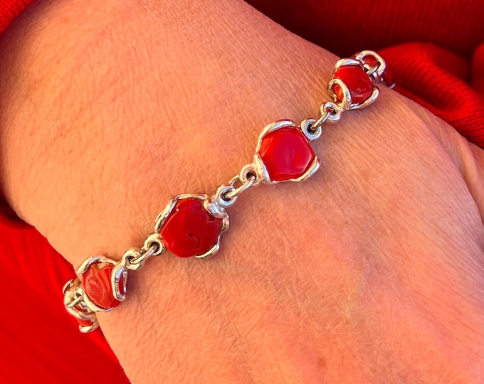 Coral Bracelet: Handcrafted Red Coral & Sterling Silver - Italian Jewelry