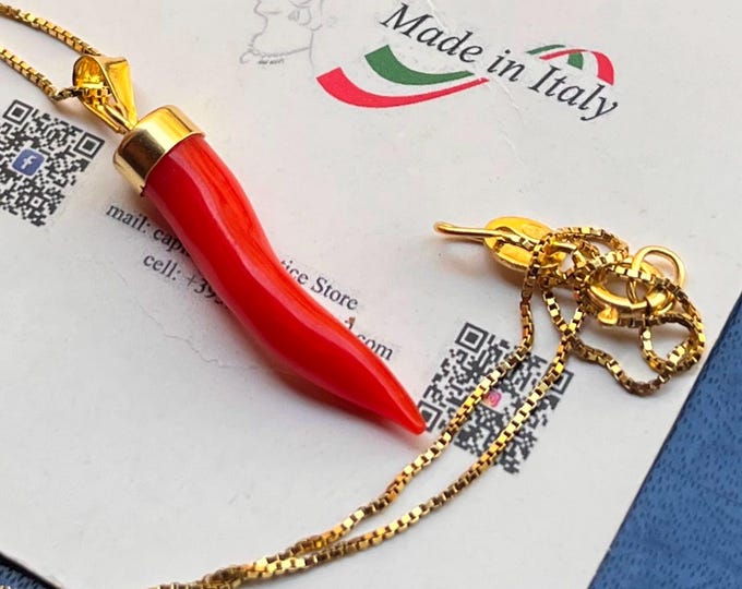 Corno Amuleto Corallo, Cornetto Portafortuna, Gioiello Fortuna, Collana Corallo, Regalo Unico, Girocollo Corallo