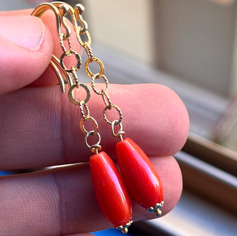 orecchini corallo rosso mediterraneo originale pendenti pendoli regalo per lei gioiello originale image 16