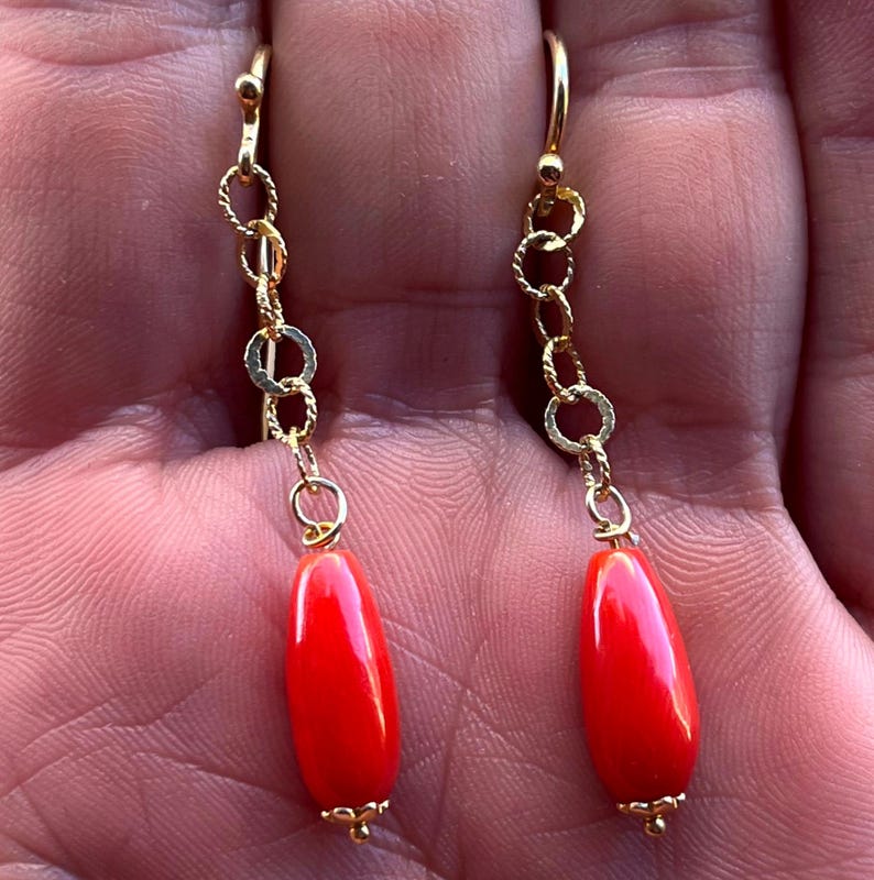 orecchini corallo rosso mediterraneo originale pendenti pendoli regalo per lei gioiello originale image 3