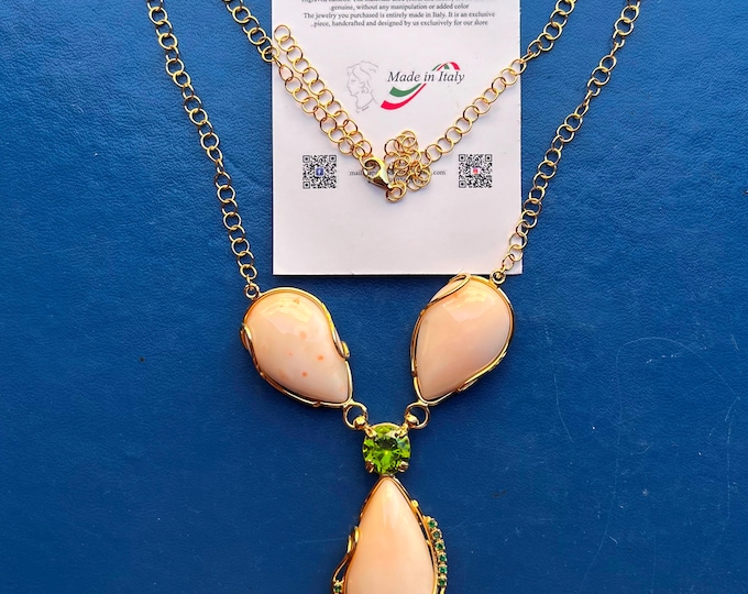 Angel skin coral choker, pale pink pear cabochons, handmade jewelry