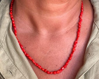 Collar de coral rojo: joyería italiana con piedras preciosas, 48 cm