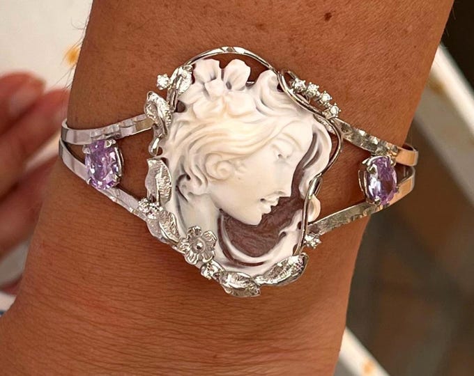 Handmade Shell Cameo Cuff Bracelet: Victorian Style Jewelry