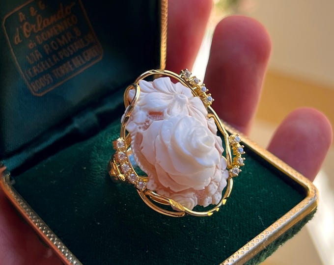 Anello Cammeo Incisione Vintage Style, Cameo Ring, Engraved Detail, Italy Inspired Jewelry