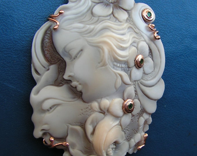 Handmade Cameo Pendant Necklace, Unisex Mask Design, Unique Gift for Women and Men