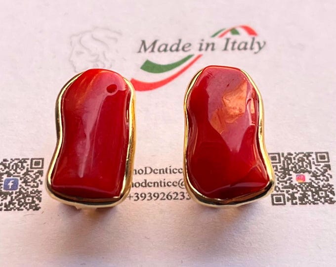 Handmade Coral Earrings, Red Coral Original, Made in Italy, Gift for Her, Special Gift, Elegant Woman, Unique Handcrafted Jewel