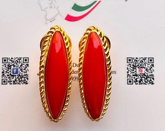 Handgjorda korallörhängen, röd korall original, tillverkade i Italien, present till henne, speciell present, elegant kvinna, unik handgjord juvel
