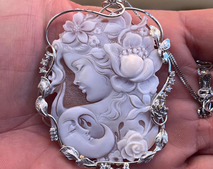 Handmade Shell Cameo Unique Jewel, Handcrafted Sculpture Christmas Gift, Gift For Her