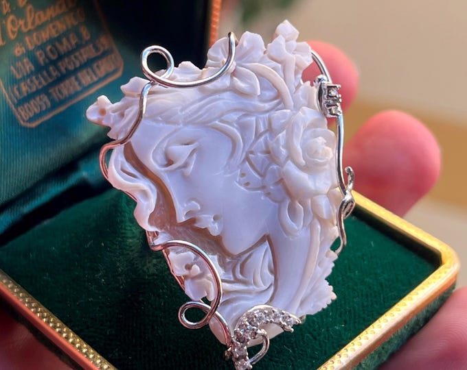 Victorian Carved Shell Cameo Ring, Italy, Adjustable Size 7
